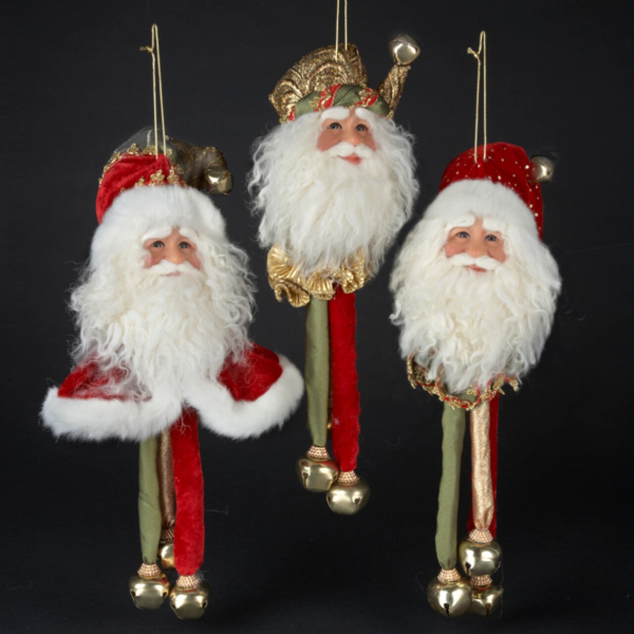 CC Christmas Decor Pack of 6 Red and White Santa Claus Jester Head with Bells Christmas Ornaments 13"